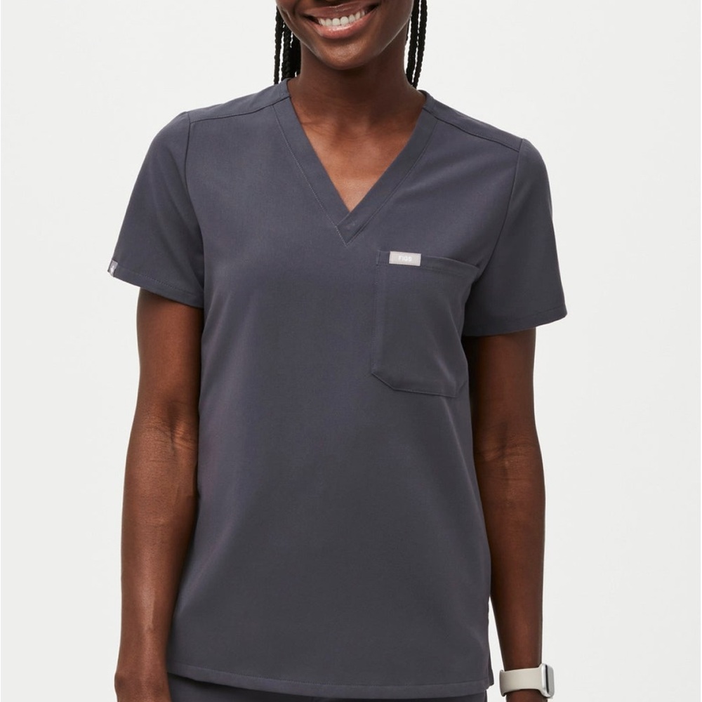 Figs Charcoal V-Neck Short Sleeve Top